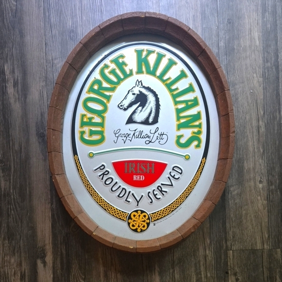George Killian's Other - George Killian's Beer Barrrl Framed Tin Sign - Rare Vintage Hanging Wall Decor